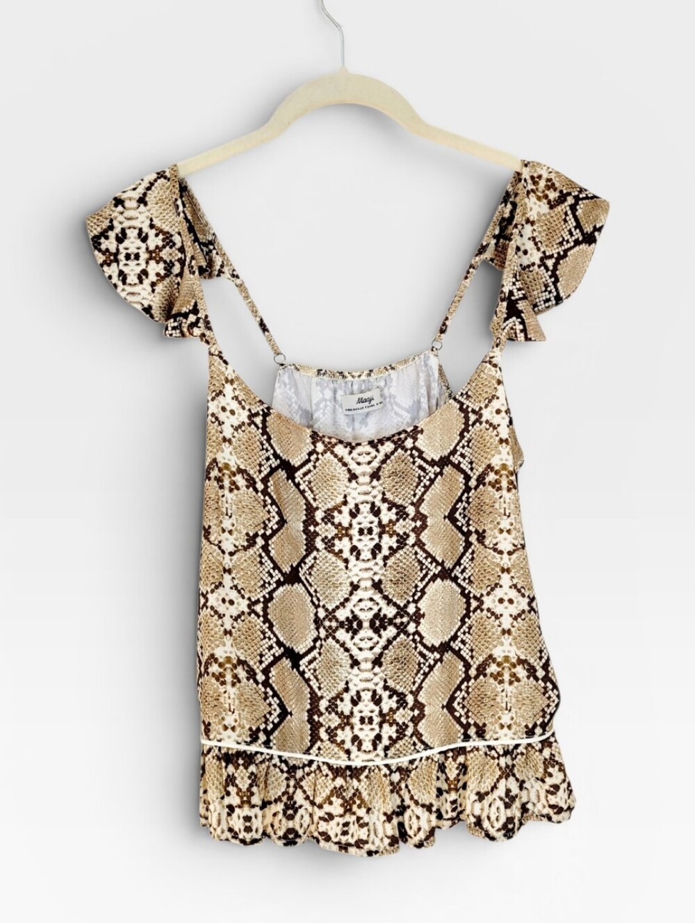 MAAJI Snakeskin Python Print Flutter Strap Ruffle Hem Tank Top Large - Picture 2 of 8